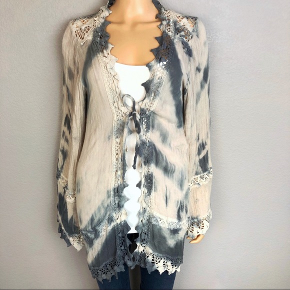 Jen's Pirate Booty Tops - Jen’s Pirate Booty Tie Dye Kimono Gauzy Tied Front